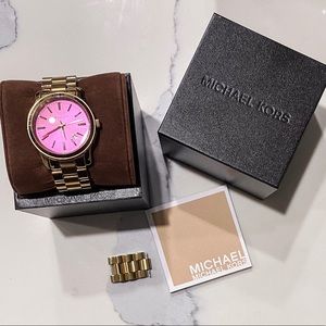 Gold Michael Kors Watch with Hot Pink Face
